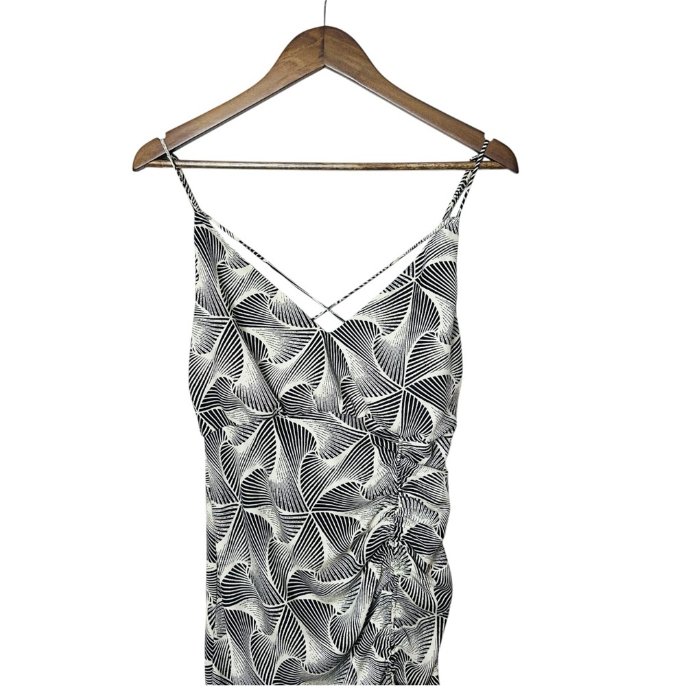 Urban Outfitters Black White Printed Ruched Midi Dress Tie Back Cutout Small - Picture 7 of 15